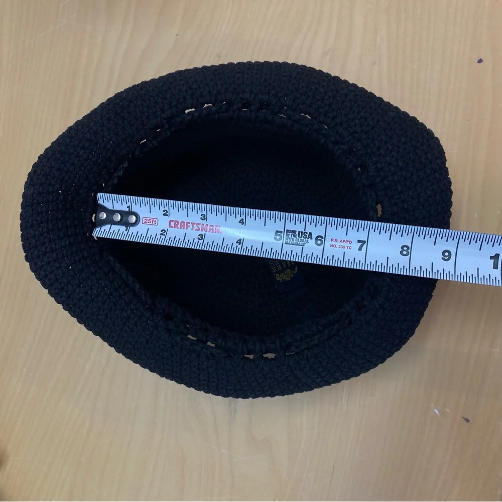 Rico International Women size Small Black Crochet Knit Hat Flower Bead Detail